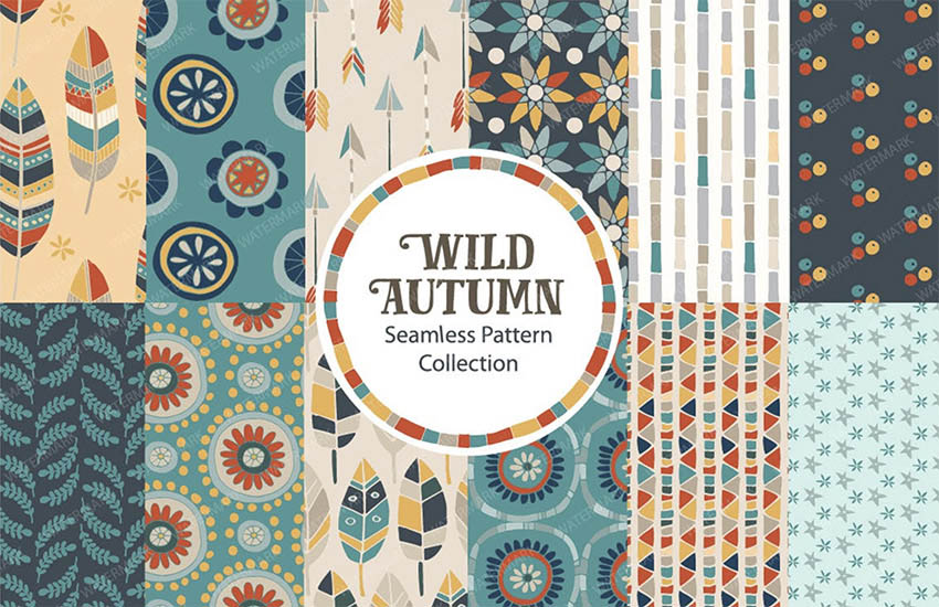 Wild Autumn Seamless Vector Pattern Collection